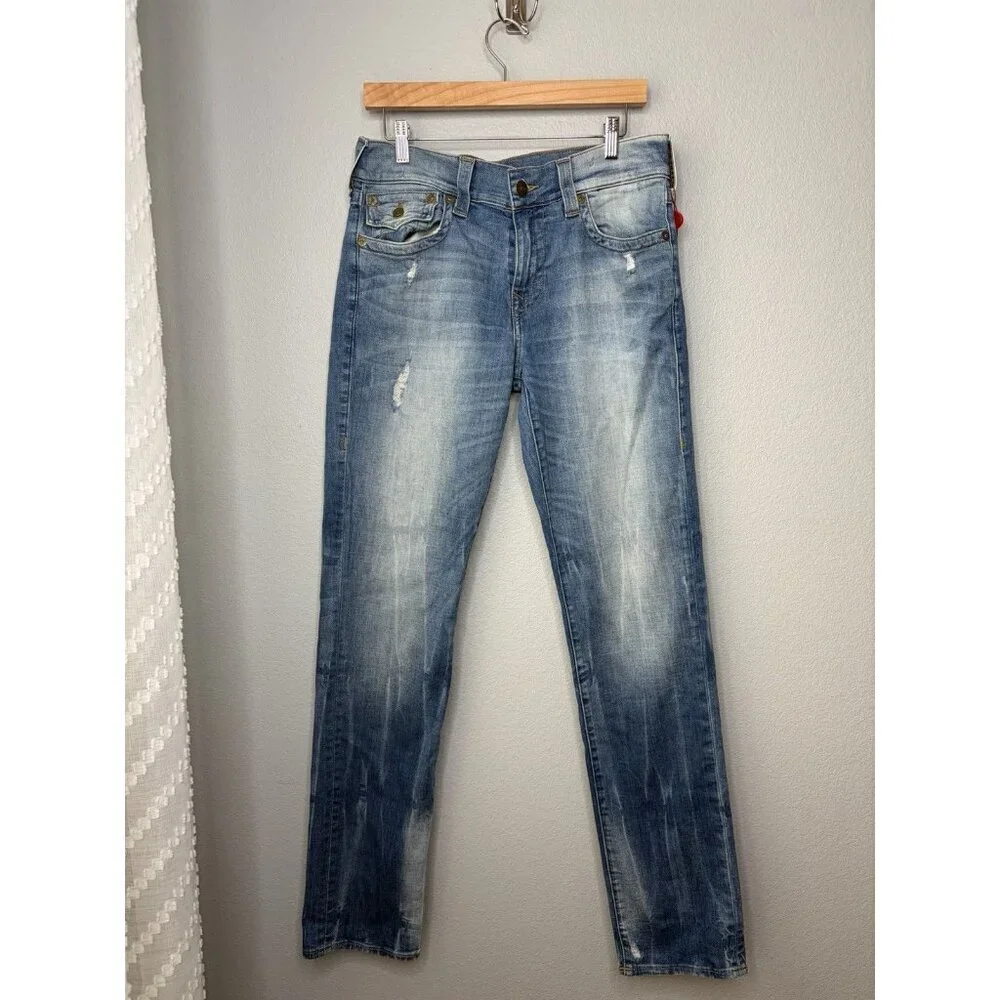 True Religion Geno Big T Flap Relaxed Slim Light Chilly Wash Jeans Men’s 31 x 33
